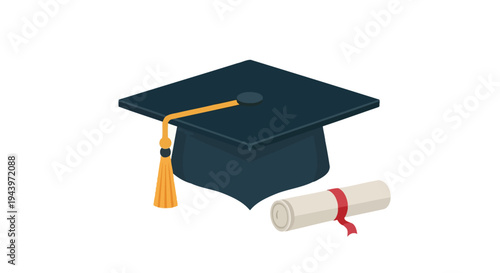 Graduation Cap and Diploma Symbolizing Academic Achievement.