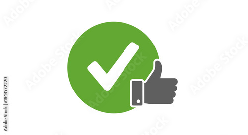 Green Check Mark and Thumbs Up Icon Symbolizing Success.