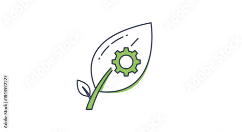Green leaf with gear symbolizing eco-friendly technology and sustainability.