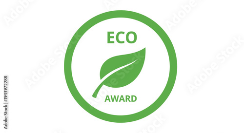 Green Eco Award Symbol with Leaf and Circle.