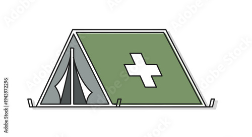 Green Medical Tent with White Cross Symbol.
