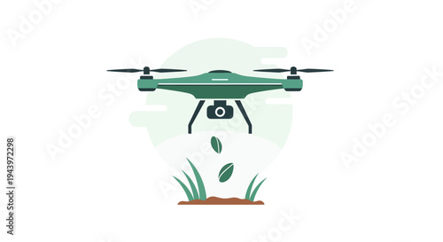 Green Drone Spraying Fertilizer on Plants for Agriculture.