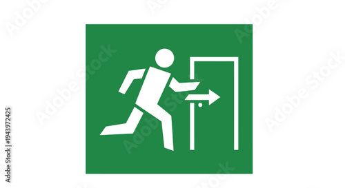 Green Sign Showing a Person Running Towards an Open Door.
