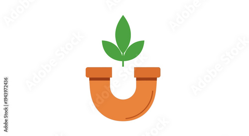 Green sprout growing from an orange U-shaped pipe.