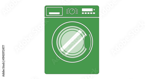Green Washing Machine Icon with Glass Door and Control Panel.