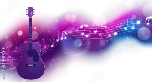 Musical Background with Guitar and Flowy Ornaments.