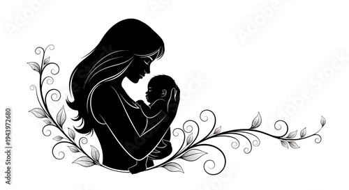 Mother Holding Newborn Baby Silhouette.