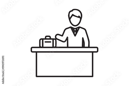 Office Worker at Desk Outline Icon