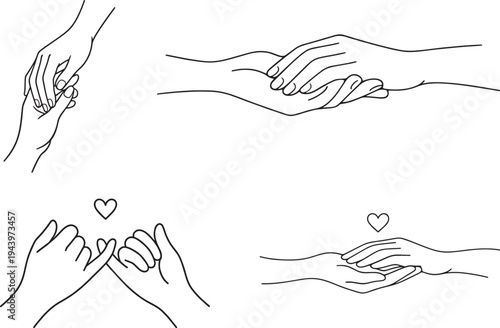 Holding Hands Line Art Icon Set Love Relationship Gesture