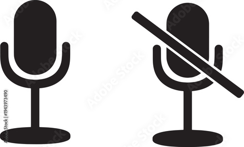 Microphone And Muted Microphone Icon Set Audio Recording Mute Symbol