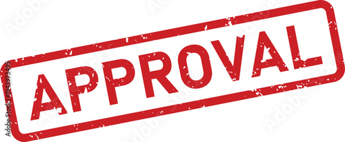 A vibrant red rubber stamp with a distressed appearance clearly shows the word APPROVAL on a white surface