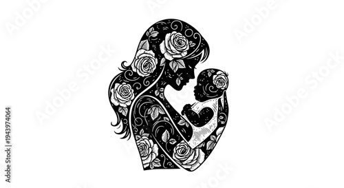 Black and white mother holding baby.