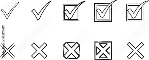 Check Mark and Cross Icon Set with Tick Symbols, Checkbox Approval Signs and Cancel Marks for User Interface, Forms and Validation Design
