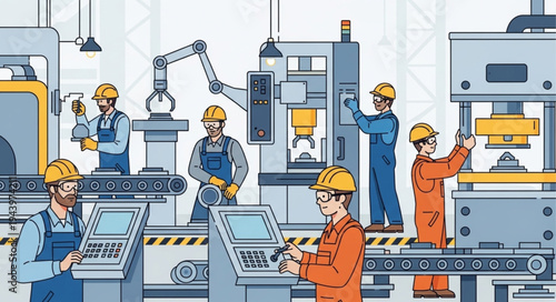 Workers in Industrial Factory Setting.