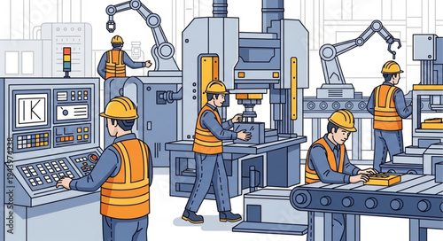 Workers in Industrial Factory Setting.