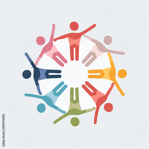 Diverse abstract figures unite in a vibrant circle, symbolizing community, partnership, and shared aspirations