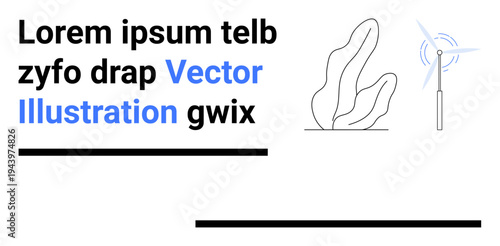 Renewable energy, eco-friendly design, sustainability projects, environmental awareness, clean energy, green technology. Stylized wind turbine and abstract plant. Renewable energy and eco-friendly