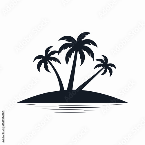 Tropical island with palm trees silhouette icon representing vacation and relaxation