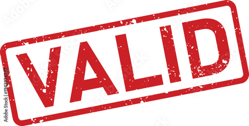 Authentic looking red rectangular stamp impression displaying the word VALID clearly on a white background
