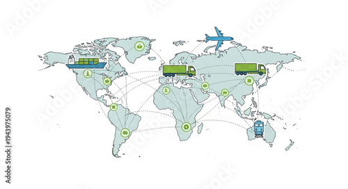 World map with airplanes flying.