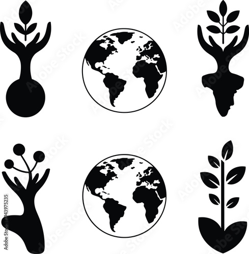 Eco friendly symbols and globe icons for sustainable living