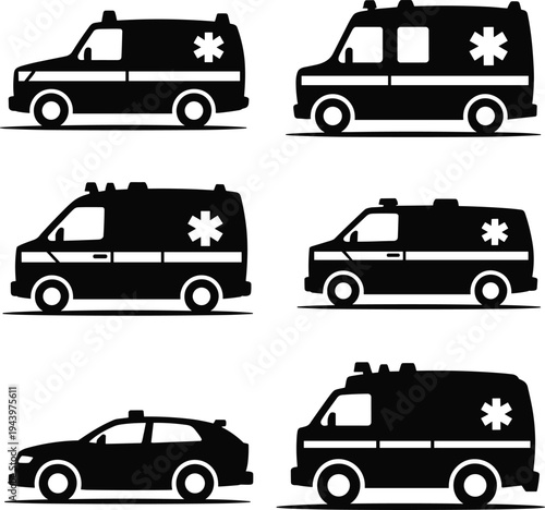 Medical emergency vehicles in simple modern design