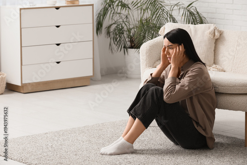Young woman having panic at...