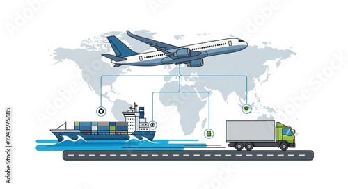 Transportation Modes Around World Map.