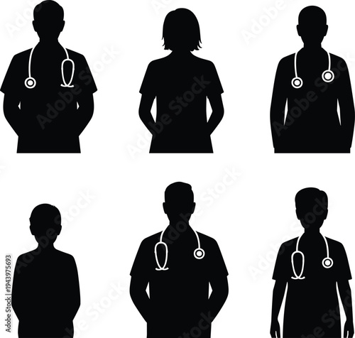 Medical professionals in professional attire with stethoscopes