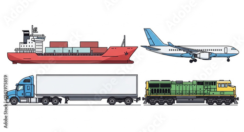 Transportation modes cargo ship truck.