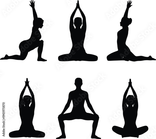 People practicing yoga in various poses