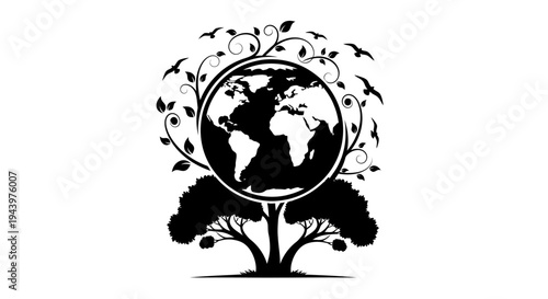 Black and white earth globe icon.
