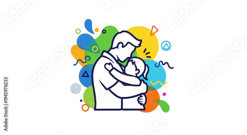 Man Hugging Little Child Tightly.