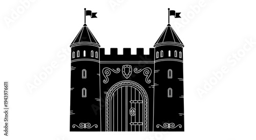 Medieval Castle Gate with Towers.