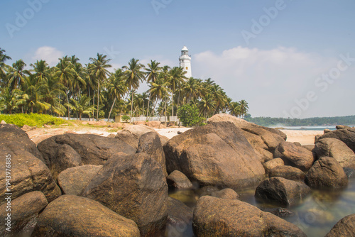 Canvastavla Lighthouse on a Rocky Beach Landscape Along the Coast of Sri Lanka
