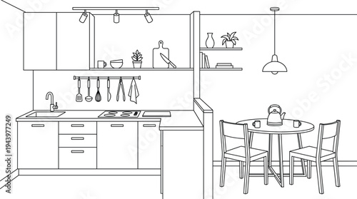 Sophisticated interior perspective of a luxury living room featuring a city skyline view, vertical-slat paneling, and a sculptural geometric chandelier.