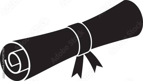 Graduation diploma scroll silhouette vector illustration line art with ribbon on transparent