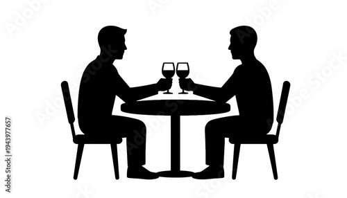 A black silhouette of two men sitting at a small table