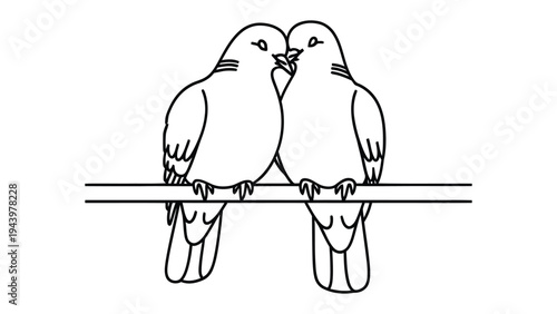 Artistic Lovebirds: Two doves, perched on a branch, their beaks gently touching in a moment of pure tenderness. A simple yet profound illustration.