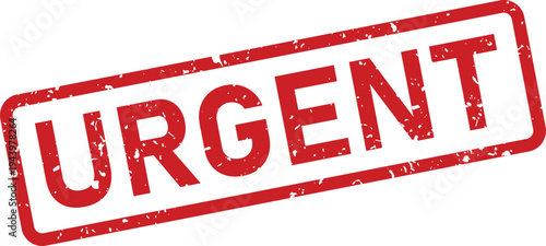 Prominent red distressed rubber stamp with the word URGENT against a stark white backdrop