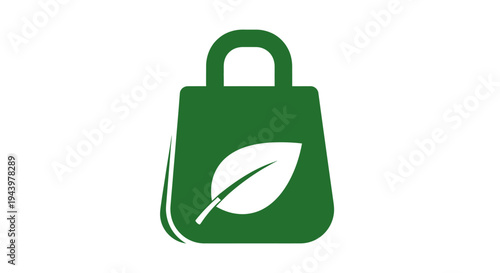 Green shopping bag with leaf symbol for eco friendly shopping.