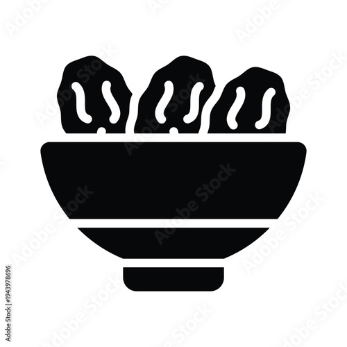 A modern glyph icon showing dates for iftar meal