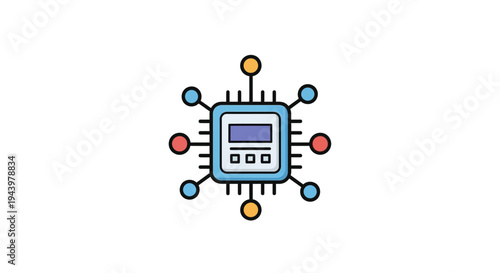 Central processing unit with connecting nodes, technology concept illustration