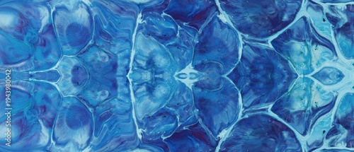 Abstract blue liquid flow vector graphic illustration displaying symmetrical cell structures resembling oceanic or crystalline formations