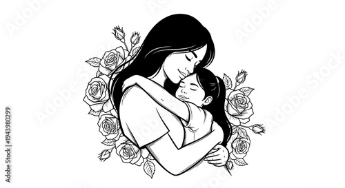 Mother Hugging Little Child Love.