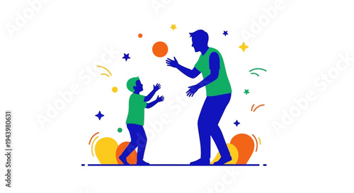 Man and child playing with ball.