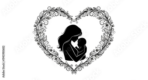 Mother holding baby in heart.