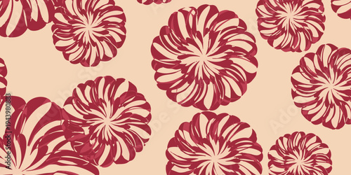A vibrant illustration of red and white flowers on a peach background