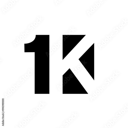 Minimalist Black and White 1K Logo Design Representing One Thousand Concept