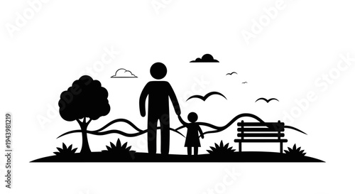 Silhouette of adult and child.